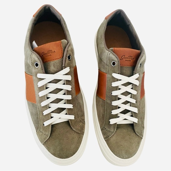 Good Man Brand Men’s Sneakers 9.5 Army Green Suede Brown Leather Low Top Italian - Picture 4 of 10